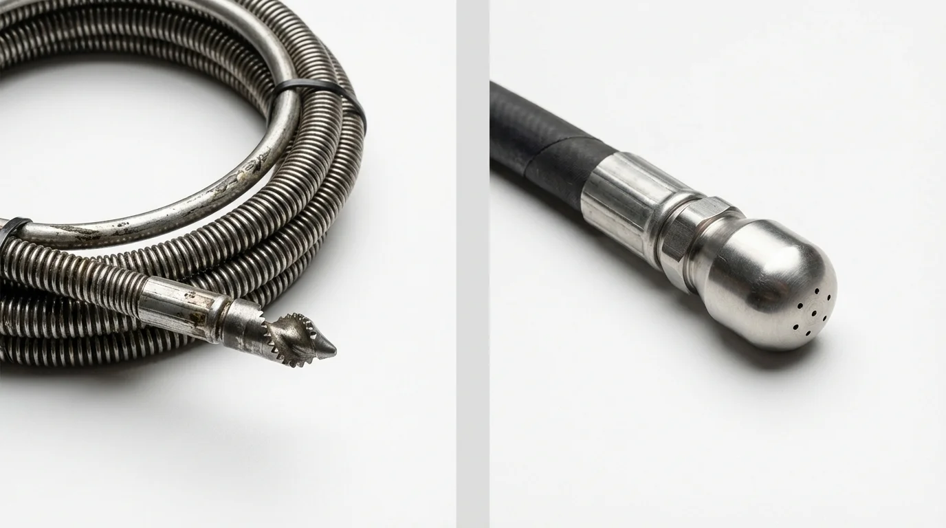 Drain snake cable and hydro jetting nozzle used for drain cleaning in Celoron, NY