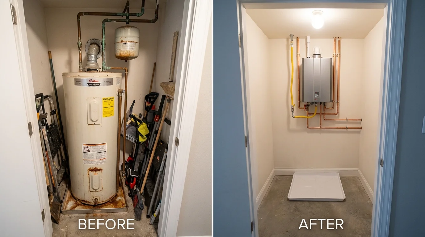 Tank water heater versus wall-mounted tankless unit comparison for Celoron, NY homeowners